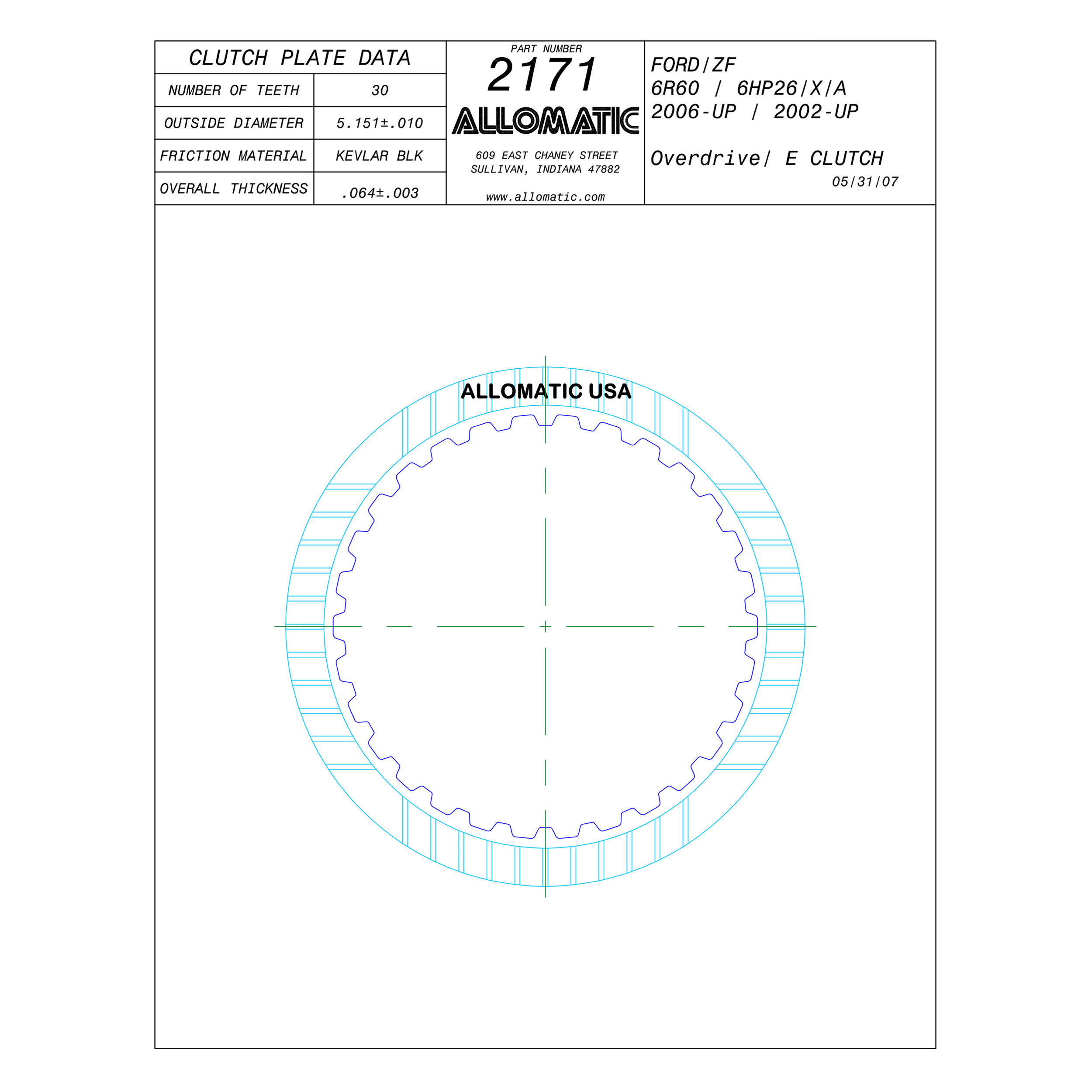 317504 - PLATO FRICCION 6R60, ZF6HP26X/A O.D, E (30D/U6/.064) 06-08 ...