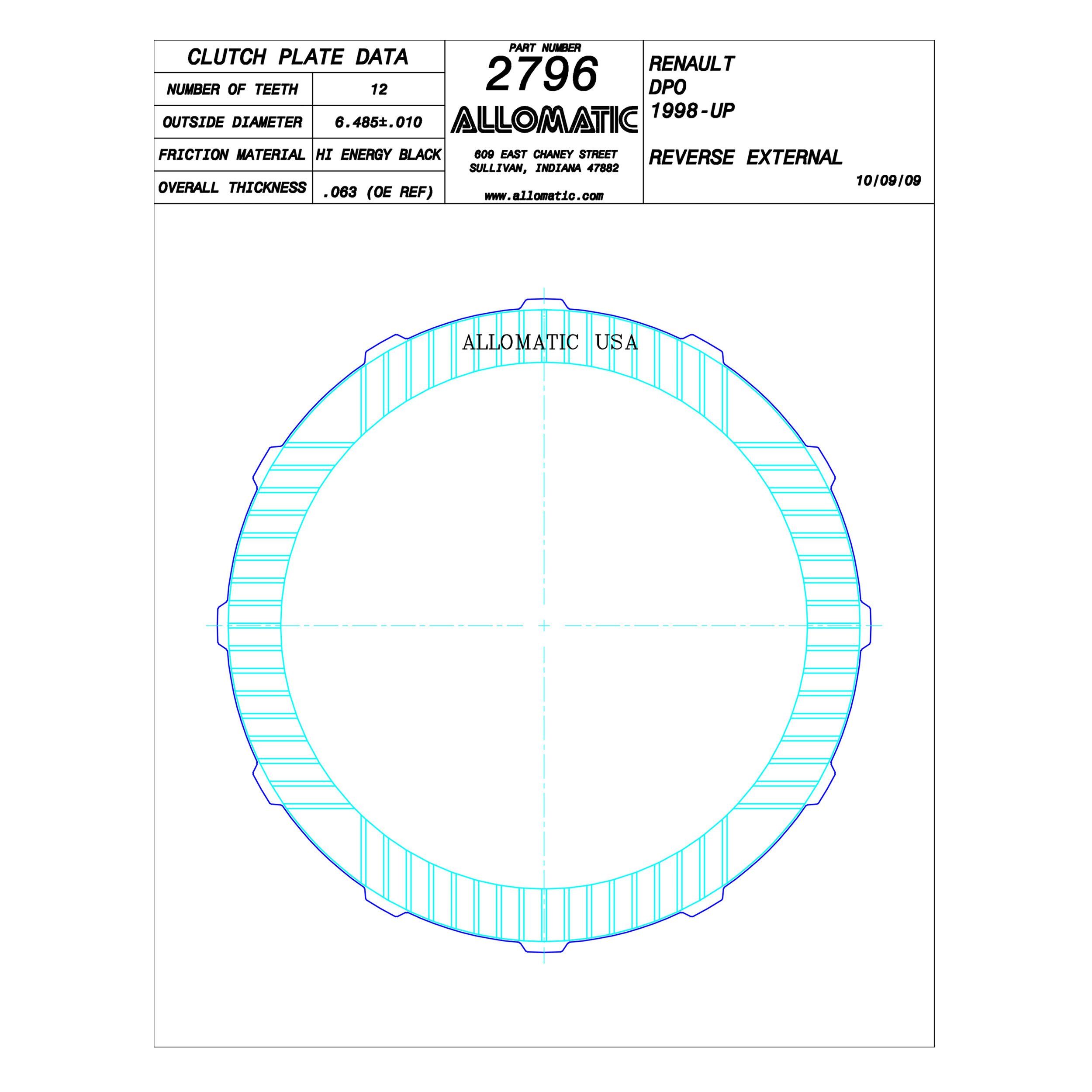 324510 - PLATO FRICCION DPO REVERSA E1 (12D.EXT/U3/.063) 98-06 SOLO 1 ...